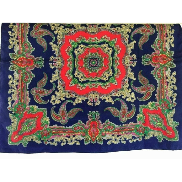 Colorful Paisley Kaleidoscope Designer Square Scarf Blue Red Silky Poly 29.5" - Picture 2 of 8